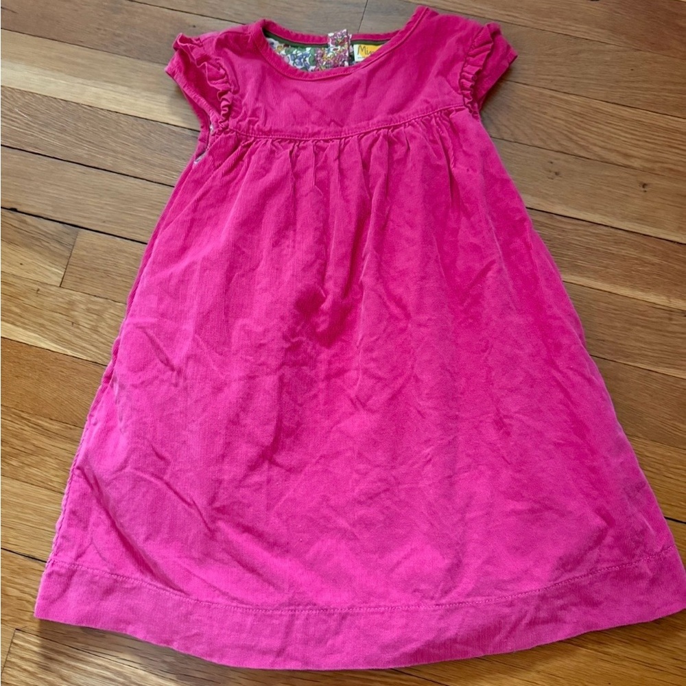 Mini Boden 4-5Y Fine Cord Pink Liberty Floral-Lined Short Sleeve Dress